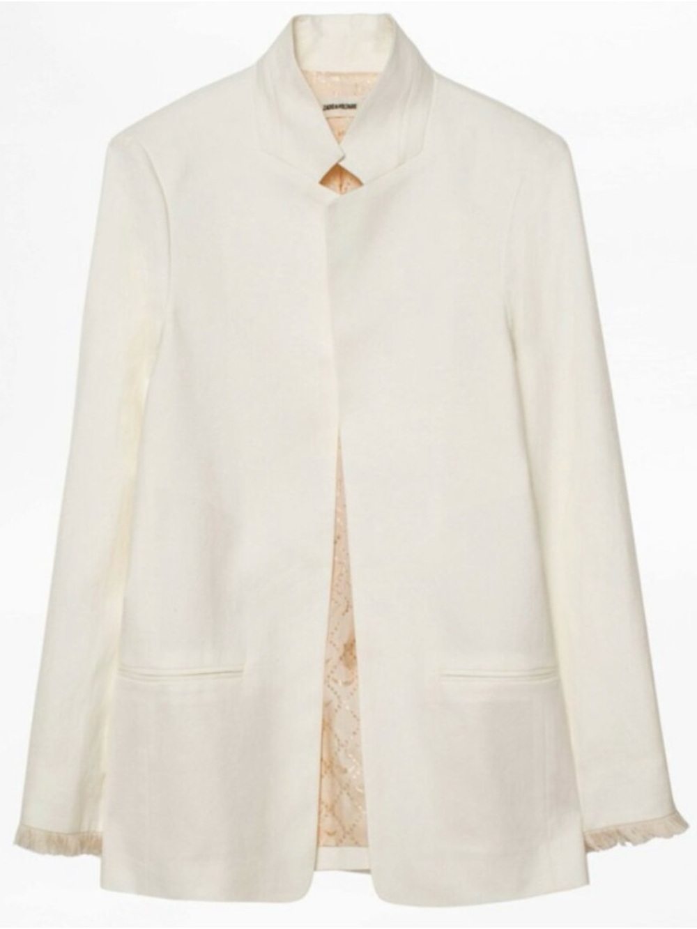 NWT $448 Zadig & Voltaire Volly Ivory Fringe Linen Blend Blazer 34